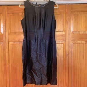 Elie Tahari Sheath Dress in Black with Leather Trim Size 12, Sleeveless